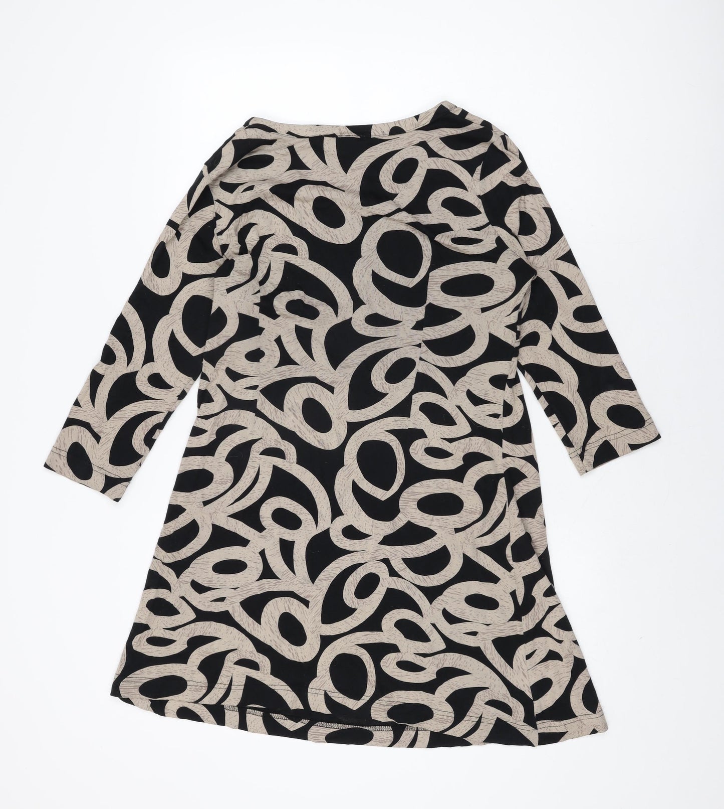 Adini Womens Black Geometric Cotton Basic T-Shirt Size L V-Neck