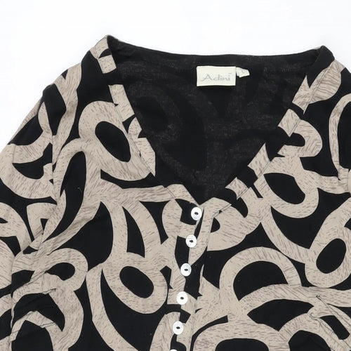 Adini Womens Black Geometric Cotton Basic T-Shirt Size L V-Neck