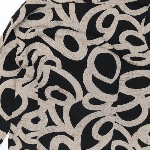Adini Womens Black Geometric Cotton Basic T-Shirt Size L V-Neck