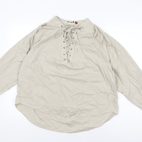 Zara Womens Beige Cotton Basic T-Shirt Size S V-Neck