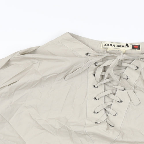 Zara Womens Beige Cotton Basic T-Shirt Size S V-Neck