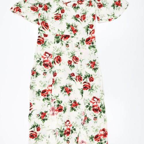 Topshop Womens White Floral Viscose A-Line Size 8 Sweetheart Zip