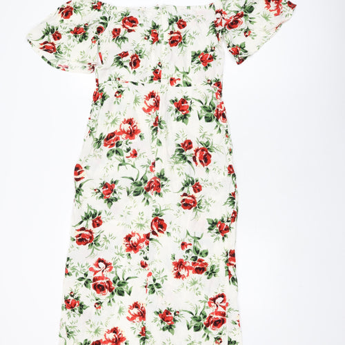 Topshop Womens White Floral Viscose A-Line Size 8 Sweetheart Zip