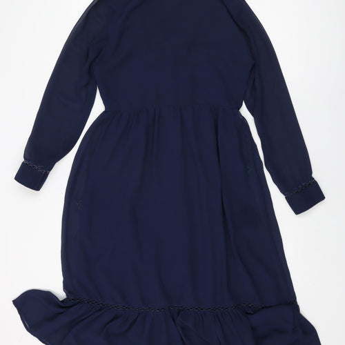 ASOS Womens Blue Floral Viscose A-Line Size 10 V-Neck Button