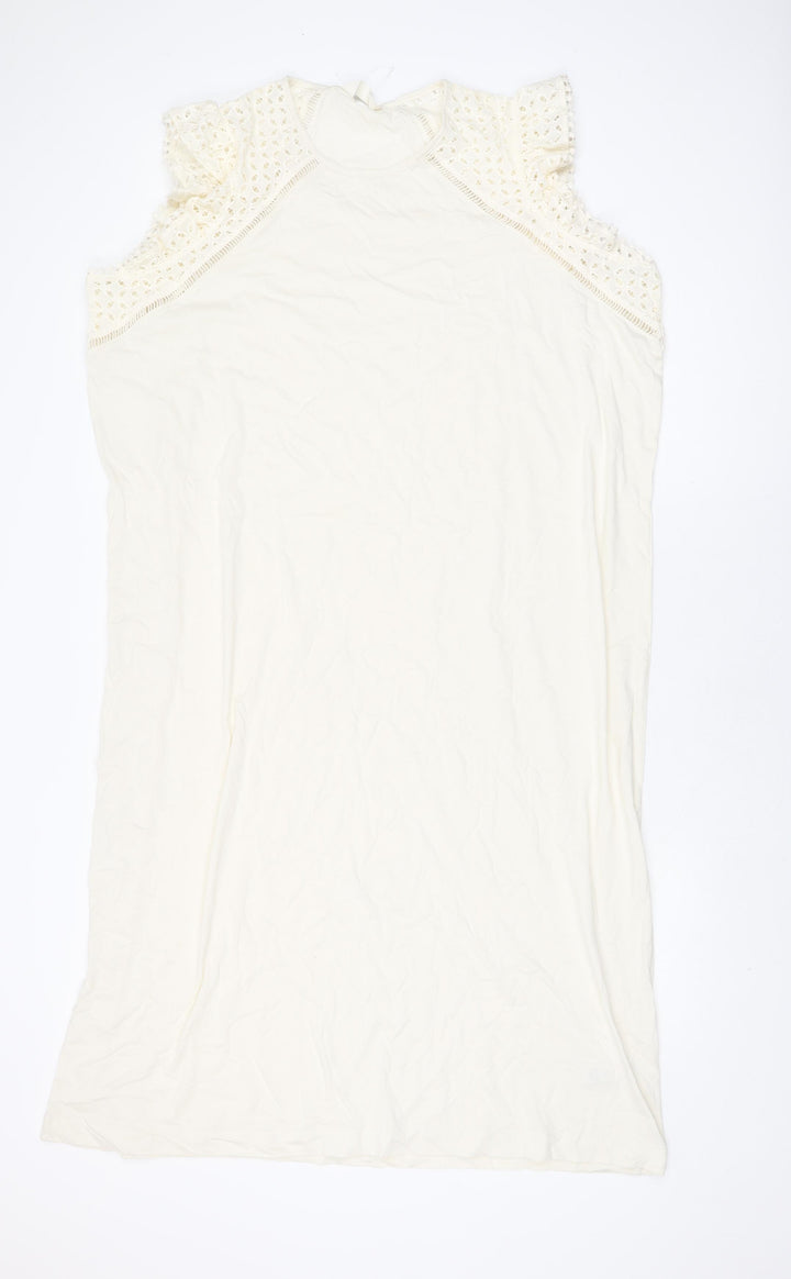Marks and Spencer Womens Ivory Cotton Shift Size 2XL Roll Neck Pullover