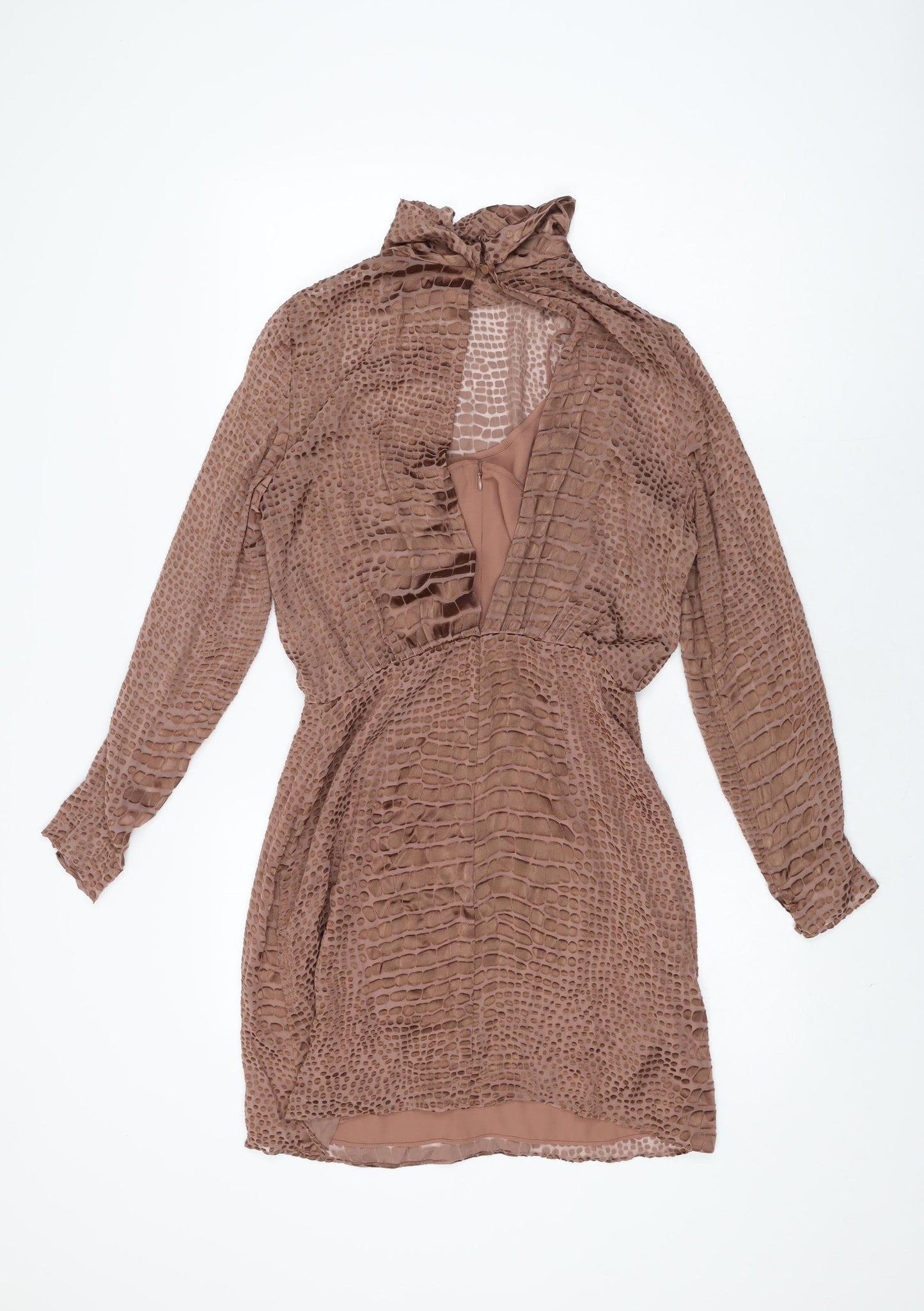 Reiss Womens Brown Geometric Viscose Mini Size 8 High Neck Zip