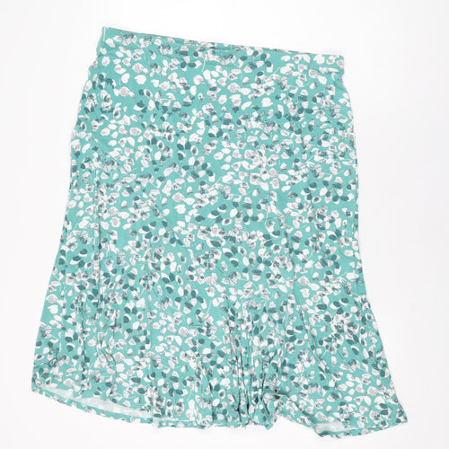 Marks and Spencer Womens Green Geometric Viscose Swing Skirt Size 18