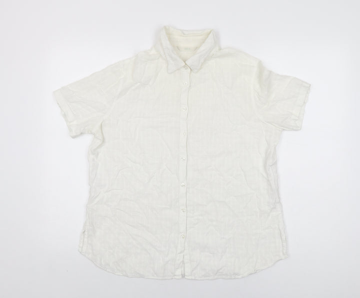 Marks and Spencer Womens White Cotton Basic Button-Up Size 16 Collared