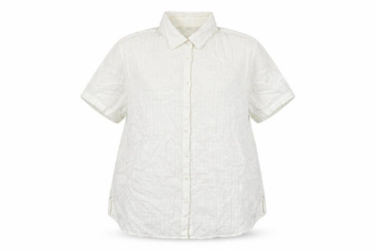Front view of Marks & Spencer women’s white cotton basic button-up, size UK 16, collared