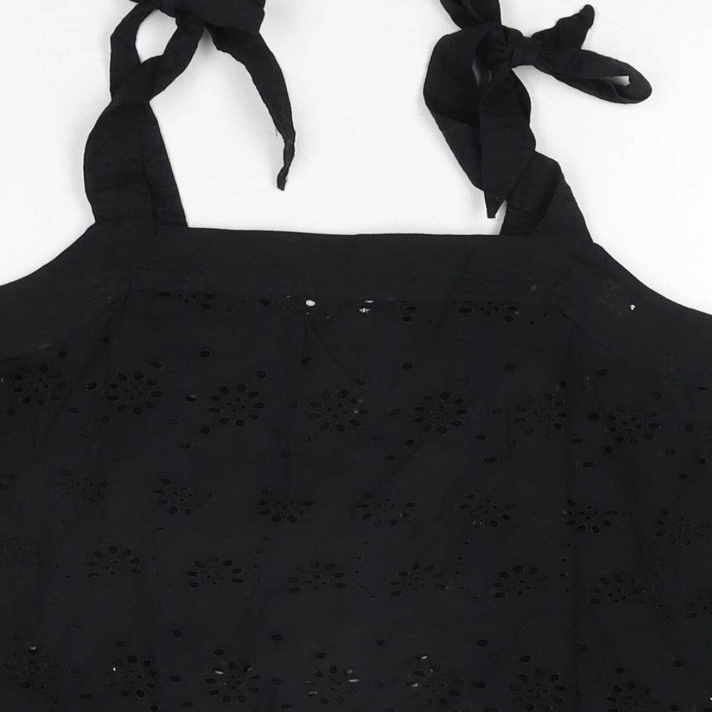 Dorothy Perkins Womens Black Floral Cotton Basic T-Shirt Size 8 Square Neck