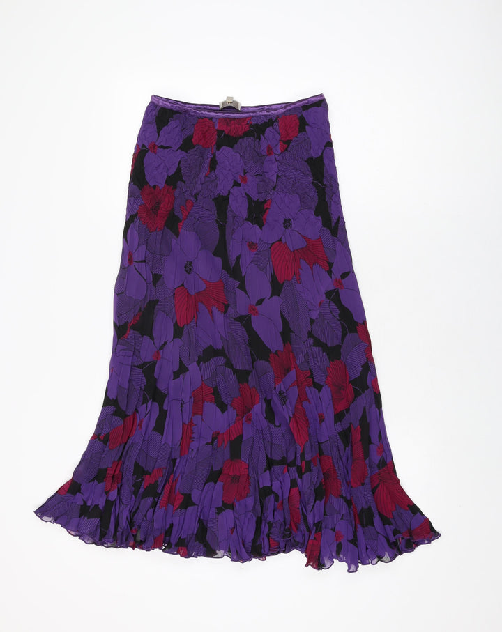 Country Casuals Womens Purple Floral Polyester Flare Skirt Size S