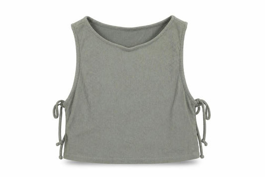Front view of ASOS women’s green polyester cropped t-shirt, size UK 14, round neck