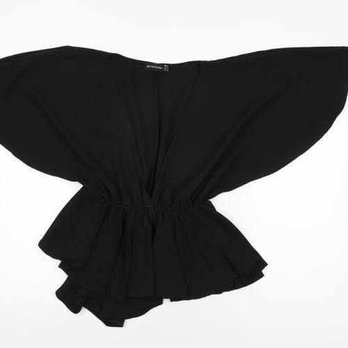 PRETTYLITTLETHING Womens Black Polyester Basic Blouse Size 8 V-Neck