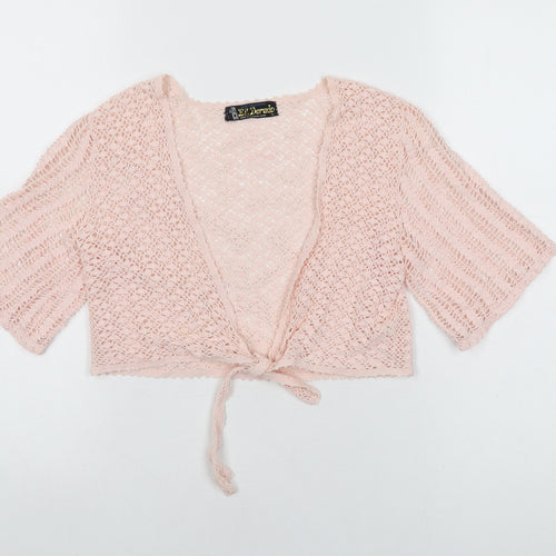 El.Dorado Womens Pink Geometric Polyester Cropped T-Shirt Size L V-Neck