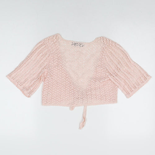 El.Dorado Womens Pink Geometric Polyester Cropped T-Shirt Size L V-Neck
