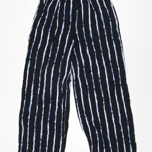 H&M Womens Black Geometric Viscose Trousers Size 8 L29 in Regular Drawstring