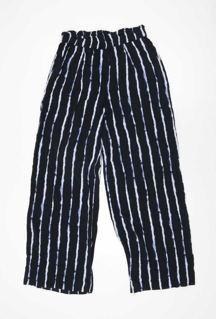 H&M Womens Black Geometric Viscose Trousers Size 8 L29 in Regular Drawstring