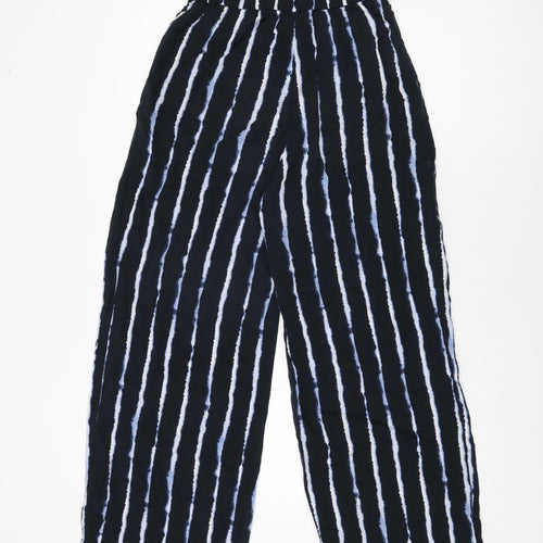 H&M Womens Black Geometric Viscose Trousers Size 8 L29 in Regular Drawstring