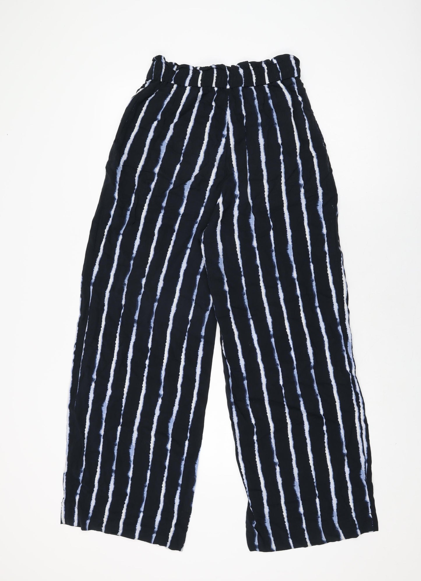 H&M Womens Black Geometric Viscose Trousers Size 8 L29 in Regular Drawstring