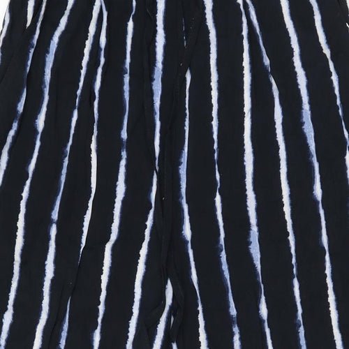 H&M Womens Black Geometric Viscose Trousers Size 8 L29 in Regular Drawstring