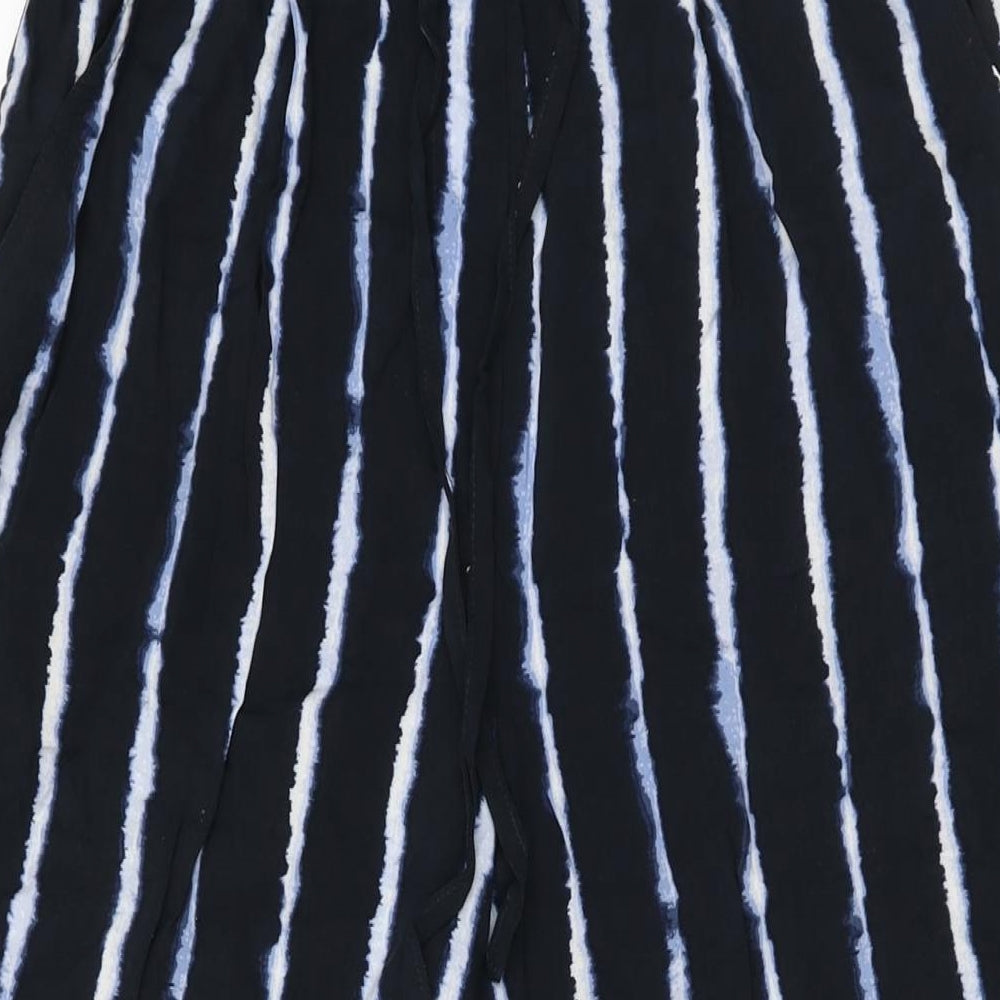 H&M Womens Black Geometric Viscose Trousers Size 8 L29 in Regular Drawstring