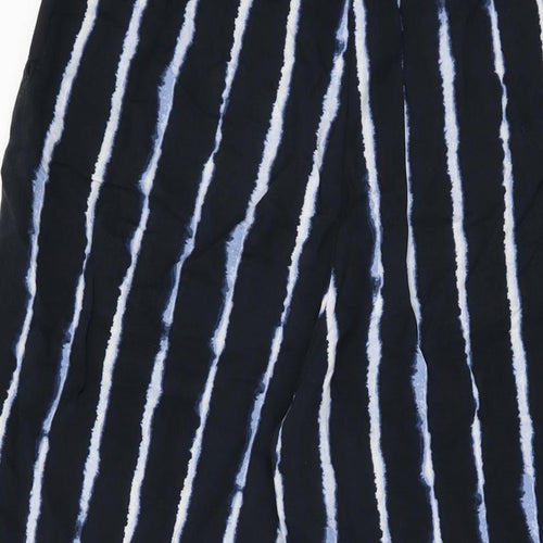 H&M Womens Black Geometric Viscose Trousers Size 8 L29 in Regular Drawstring