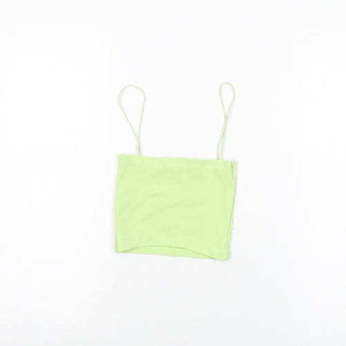 Zara Womens Green Cotton Cropped T-Shirt Size S Square Neck