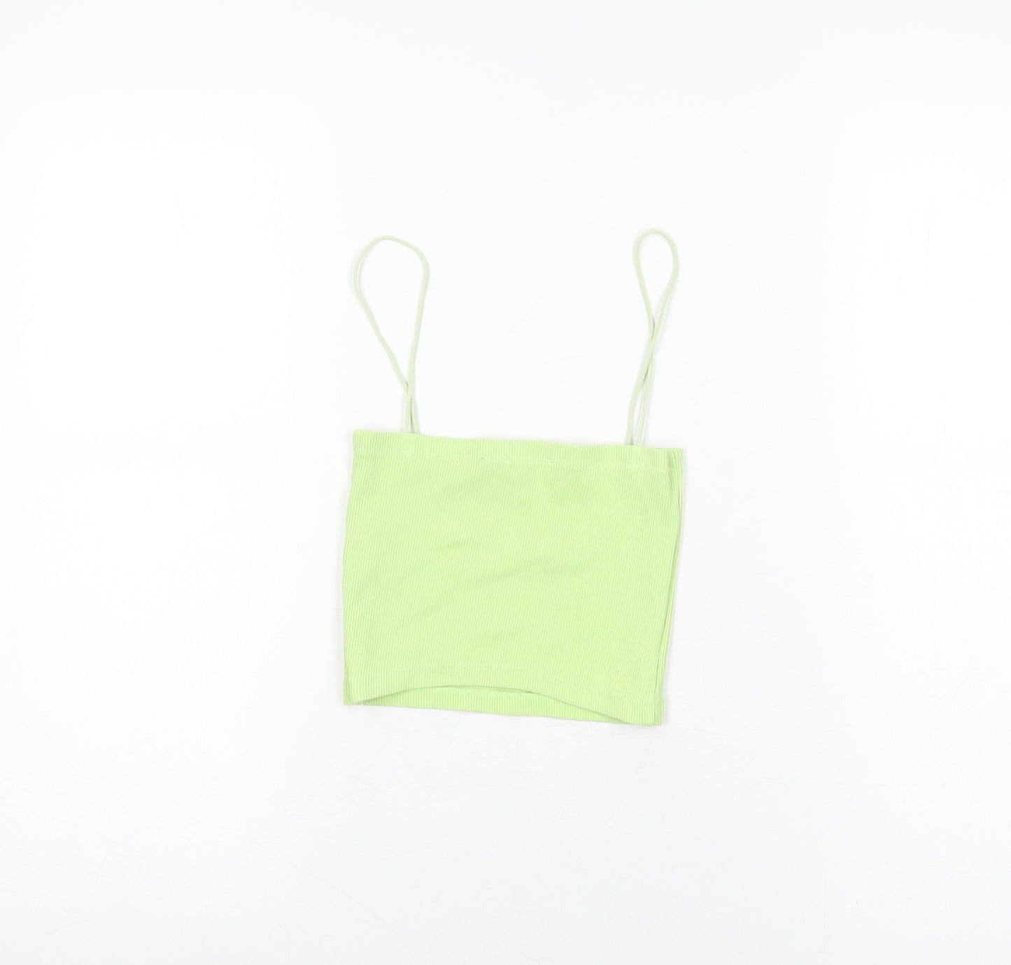 Zara Womens Green Cotton Cropped T-Shirt Size S Square Neck