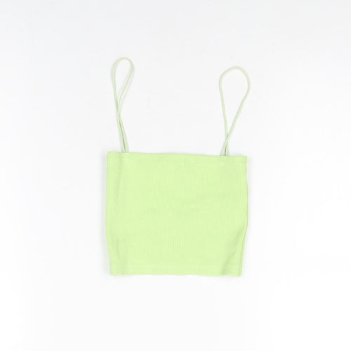Zara Womens Green Cotton Cropped T-Shirt Size S Square Neck