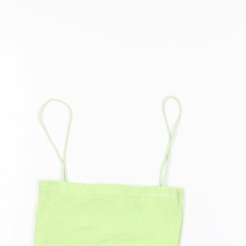 Zara Womens Green Cotton Cropped T-Shirt Size S Square Neck