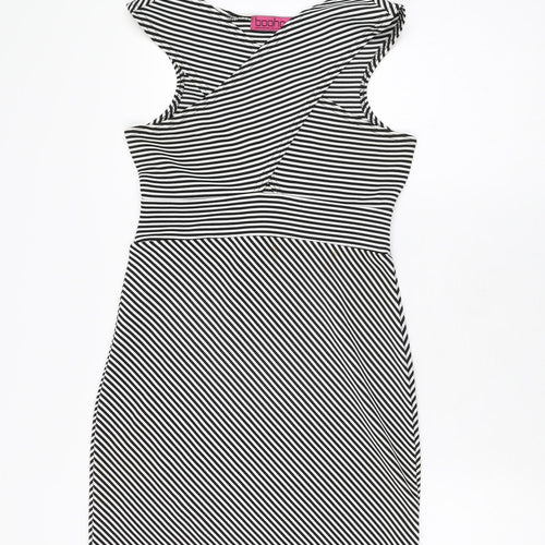 Boohoo Womens White Striped Polyester Bodycon Size 12 V-Neck Pullover