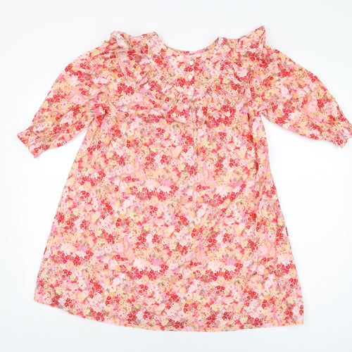 NEXT Girls Pink Floral Cotton Shift Size 12 Years Round Neck Button