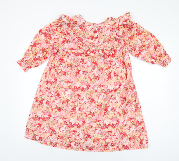 NEXT Girls Pink Floral Cotton Shift Size 12 Years Round Neck Button