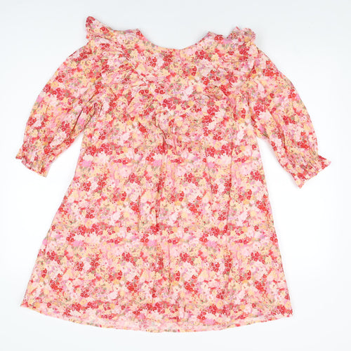 NEXT Girls Pink Floral Cotton Shift Size 12 Years Round Neck Button