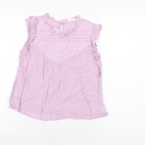 Loevia Girls Purple Floral Cotton Basic T-Shirt Size 14 Years Round Neck Button