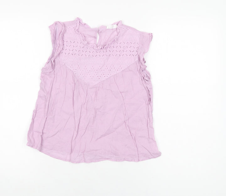 Loevia Girls Purple Floral Cotton Basic T-Shirt Size 14 Years Round Neck Button
