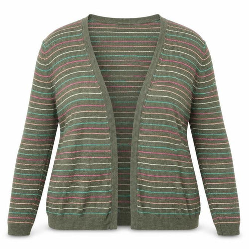 Marks and Spencer Womens Green V-Neck Striped Polyester Cardigan Jumper Size L
