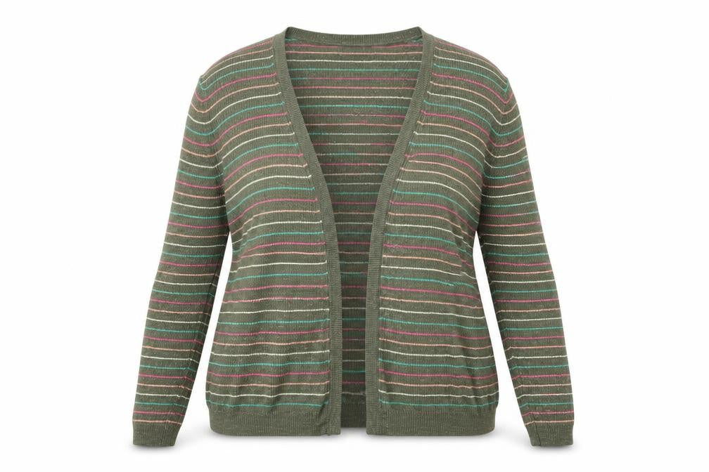 Marks and Spencer Womens Green V-Neck Striped Polyester Cardigan Jumper Size L