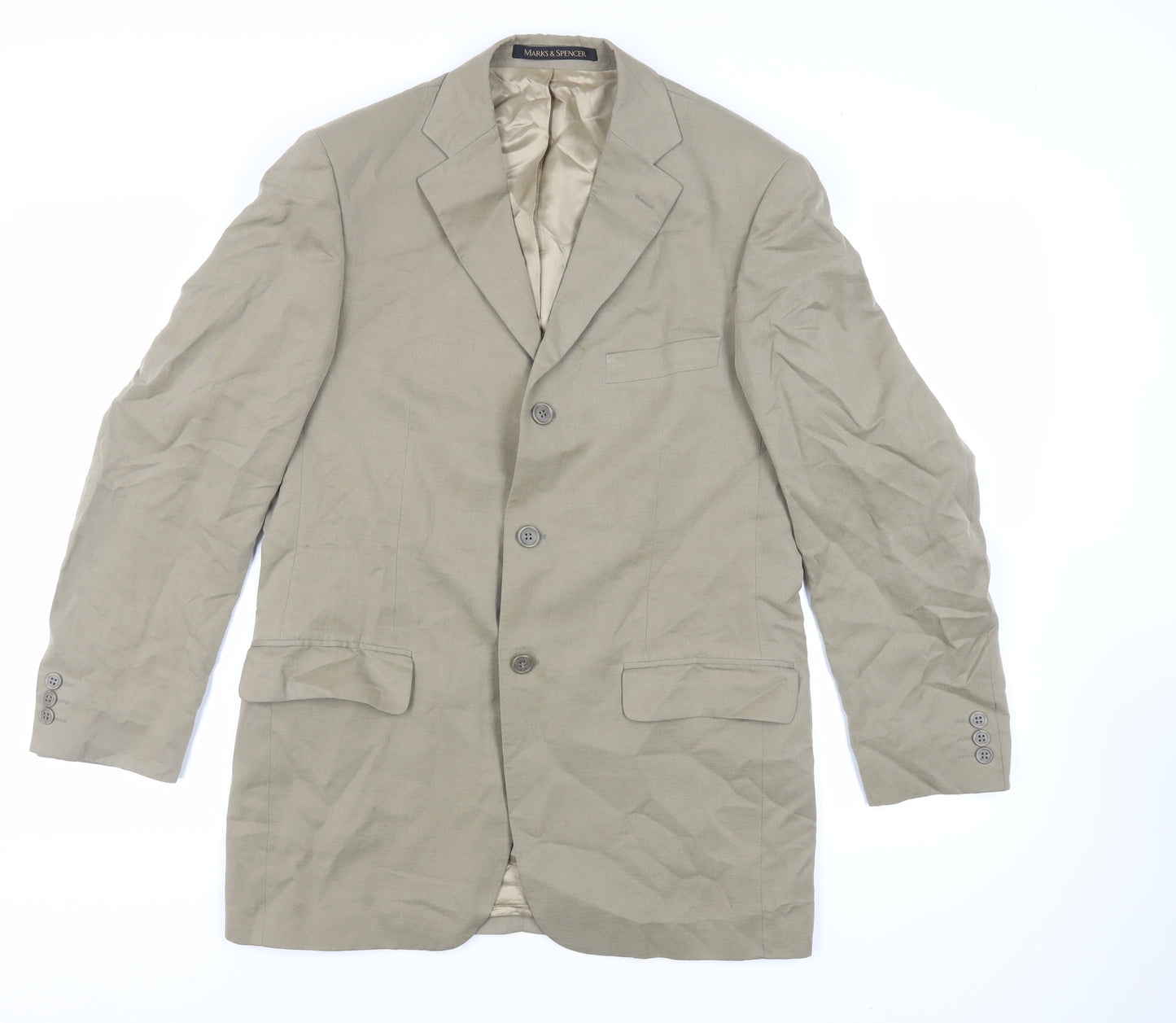 St Michael Mens Beige Lyocell Jacket Blazer Size 38 Regular - Vintage