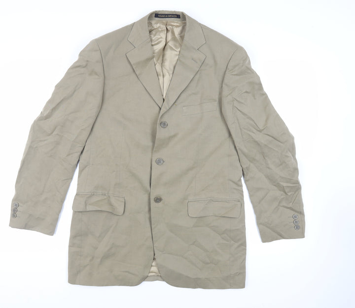 St Michael Mens Beige Lyocell Jacket Blazer Size 38 Regular - Vintage
