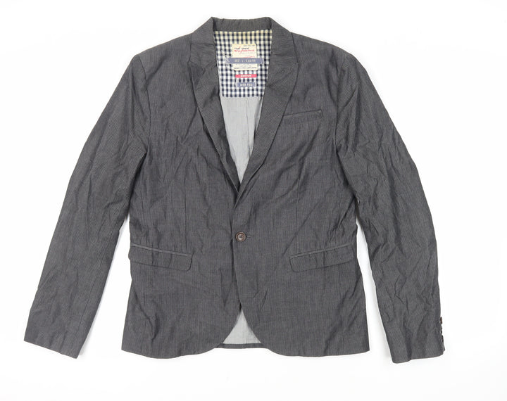 River Island Mens Grey Striped Jacket Blazer Size M Button