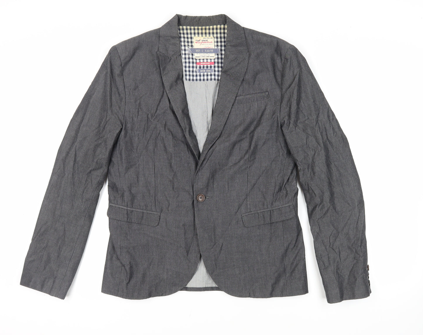 River Island Mens Grey Striped Jacket Blazer Size M Button