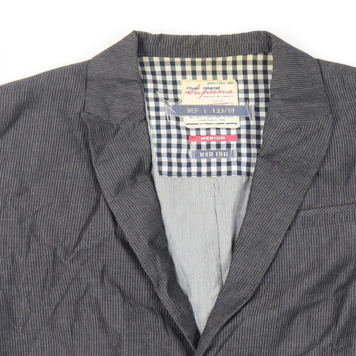 River Island Mens Grey Striped Jacket Blazer Size M Button