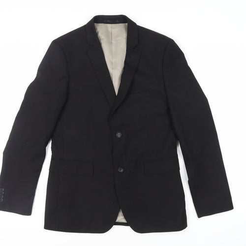 Topman Mens Black Polyester Jacket Suit Jacket Size 40 Regular
