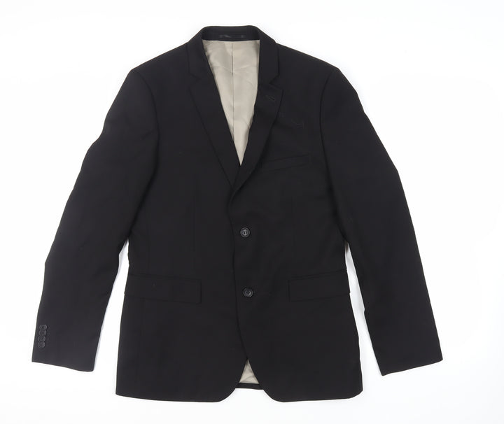 Topman Mens Black Polyester Jacket Suit Jacket Size 40 Regular