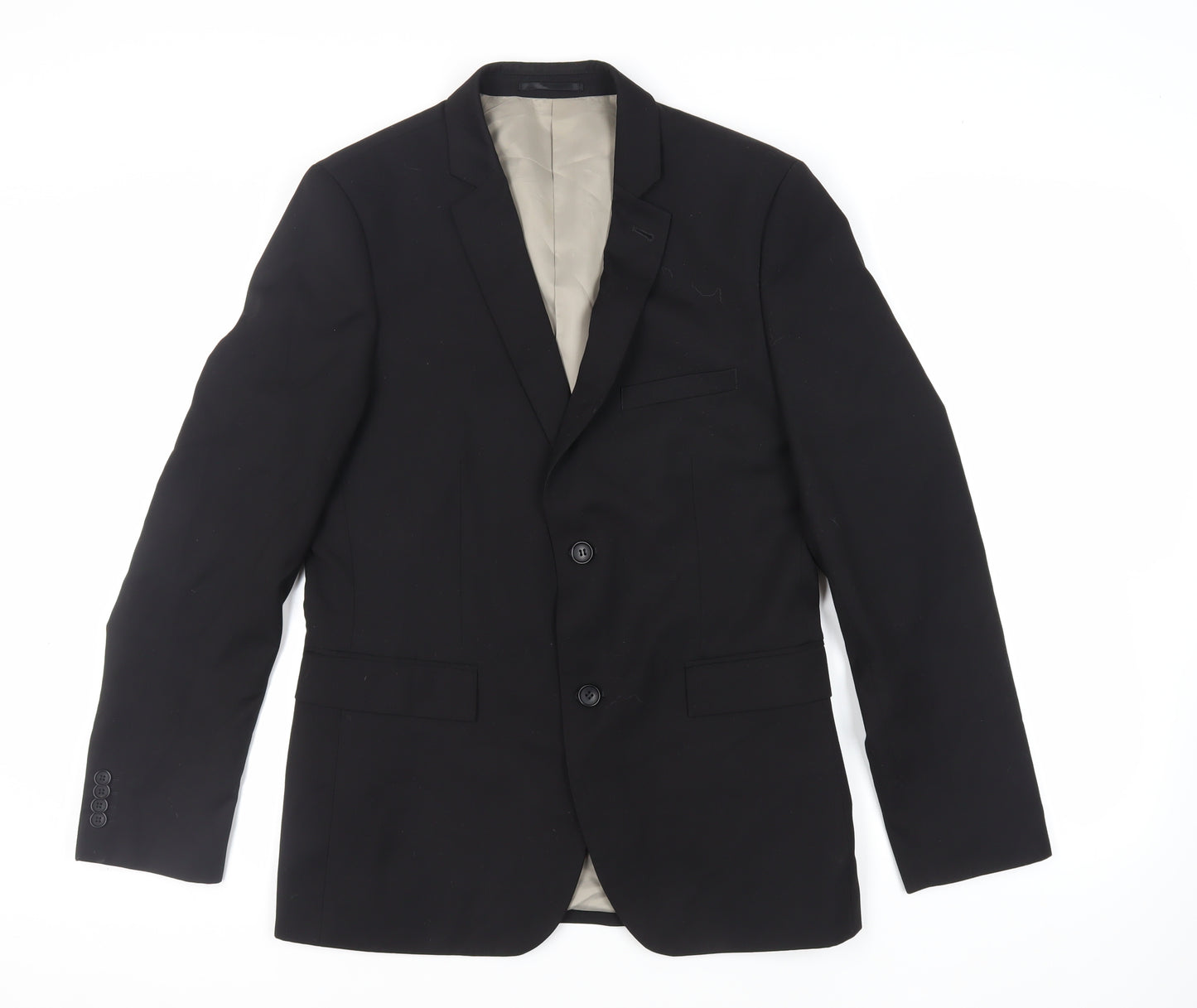 Topman Mens Black Polyester Jacket Suit Jacket Size 40 Regular