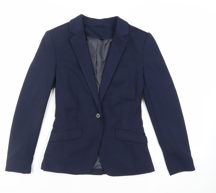 H&M Womens Blue Jacket Blazer Size 8 Button