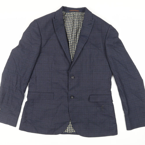 NEXT Mens Blue Plaid Polyester Jacket Suit Jacket Size 44 Regular