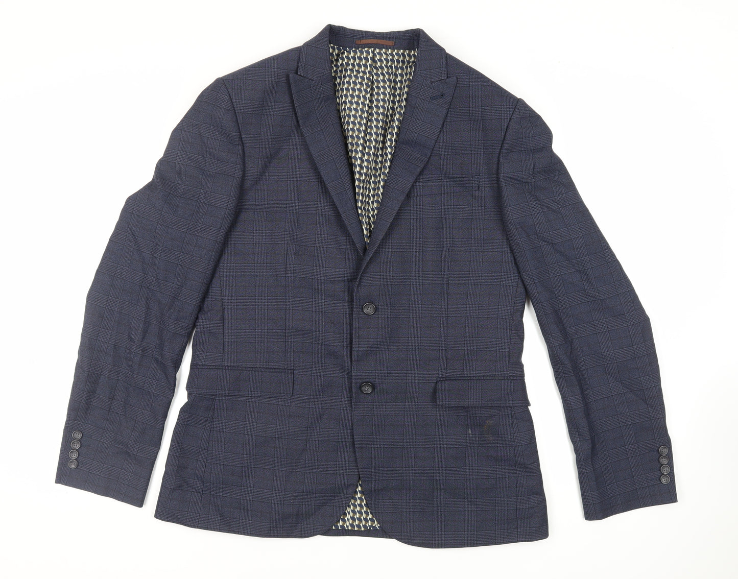 NEXT Mens Blue Plaid Polyester Jacket Suit Jacket Size 44 Regular