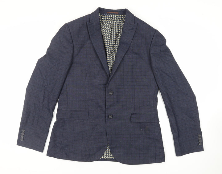 NEXT Mens Blue Plaid Polyester Jacket Suit Jacket Size 44 Regular